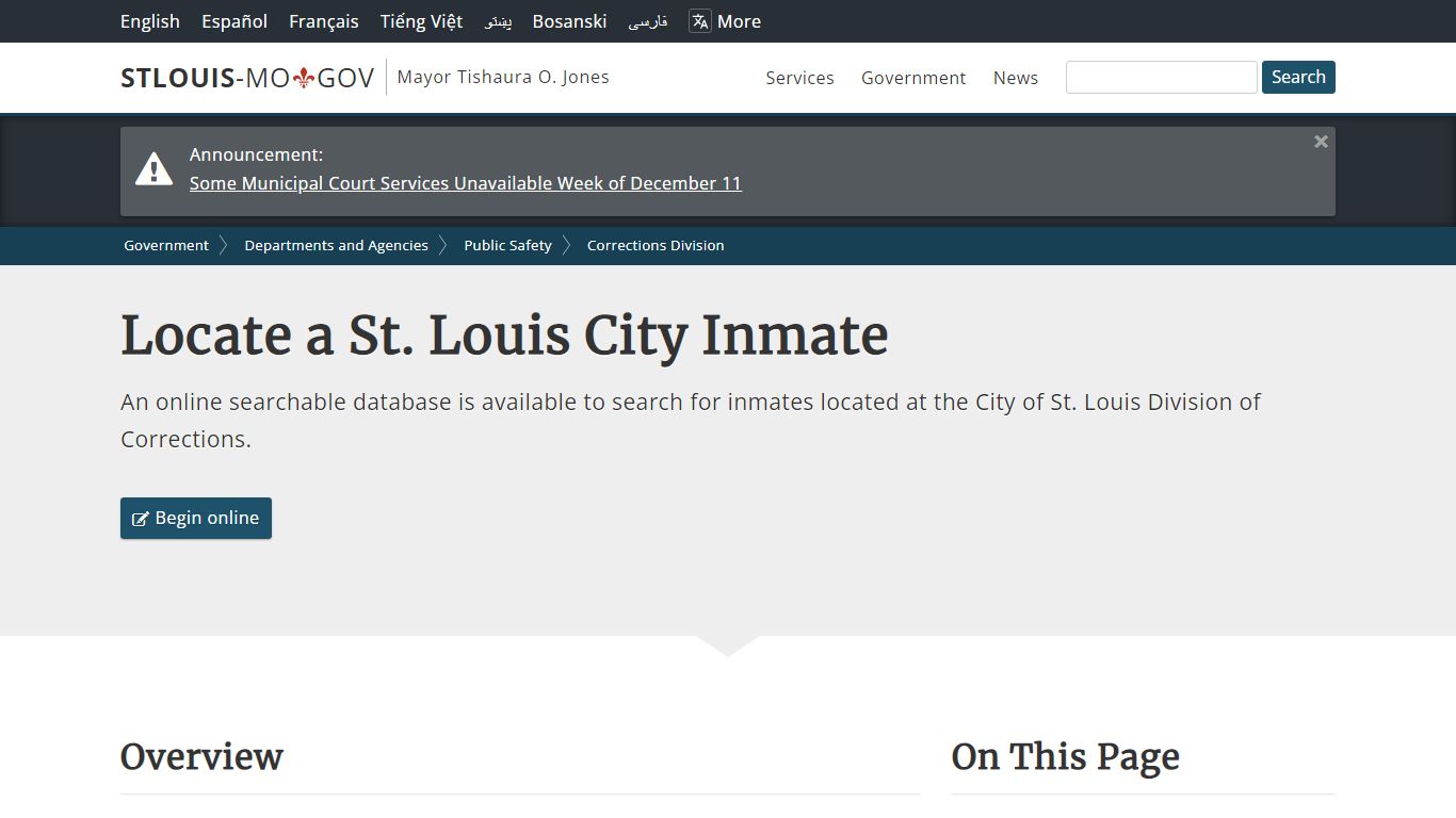 Locate a St. Louis City Inmate - City of St. Louis, MO