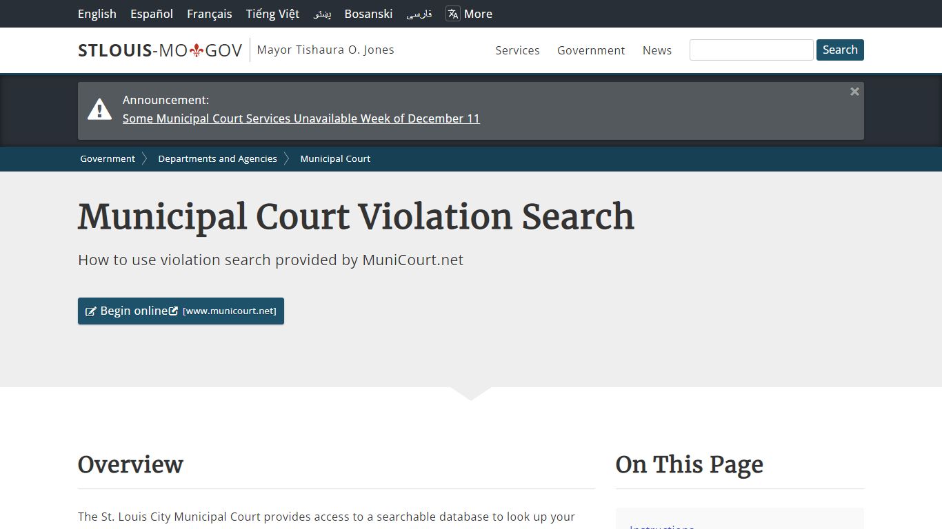 Municipal Court Violation Search - City of St. Louis, MO