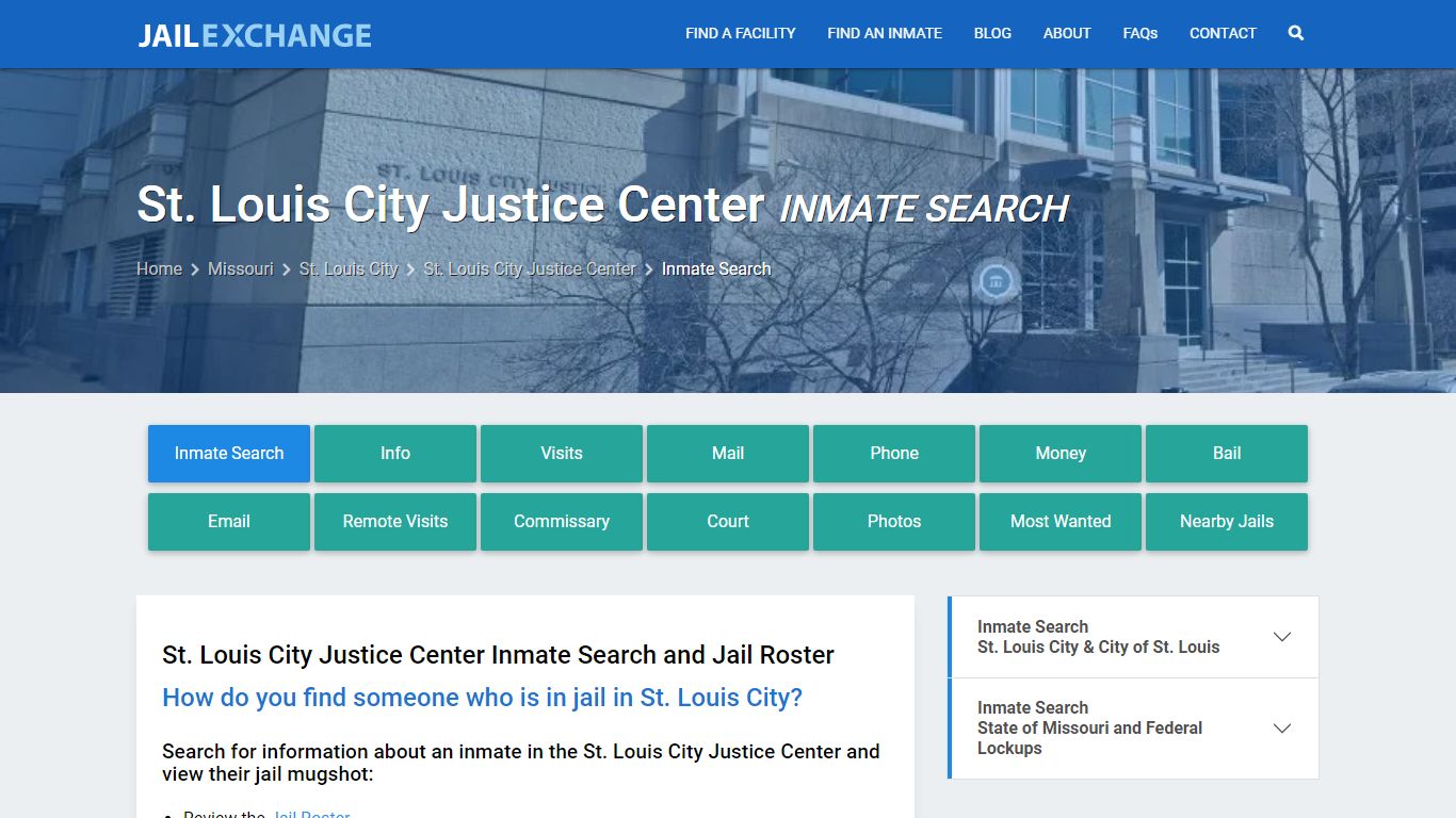 St. Louis City Justice Center Inmate Search - Jail Exchange